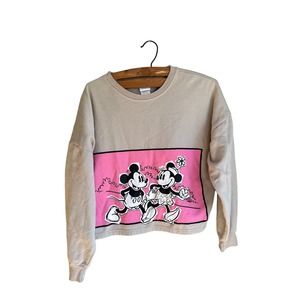 Disney Womens Mickey House Sweatshirt Graphic Print Dolman Sleeves‎ Beige Medium